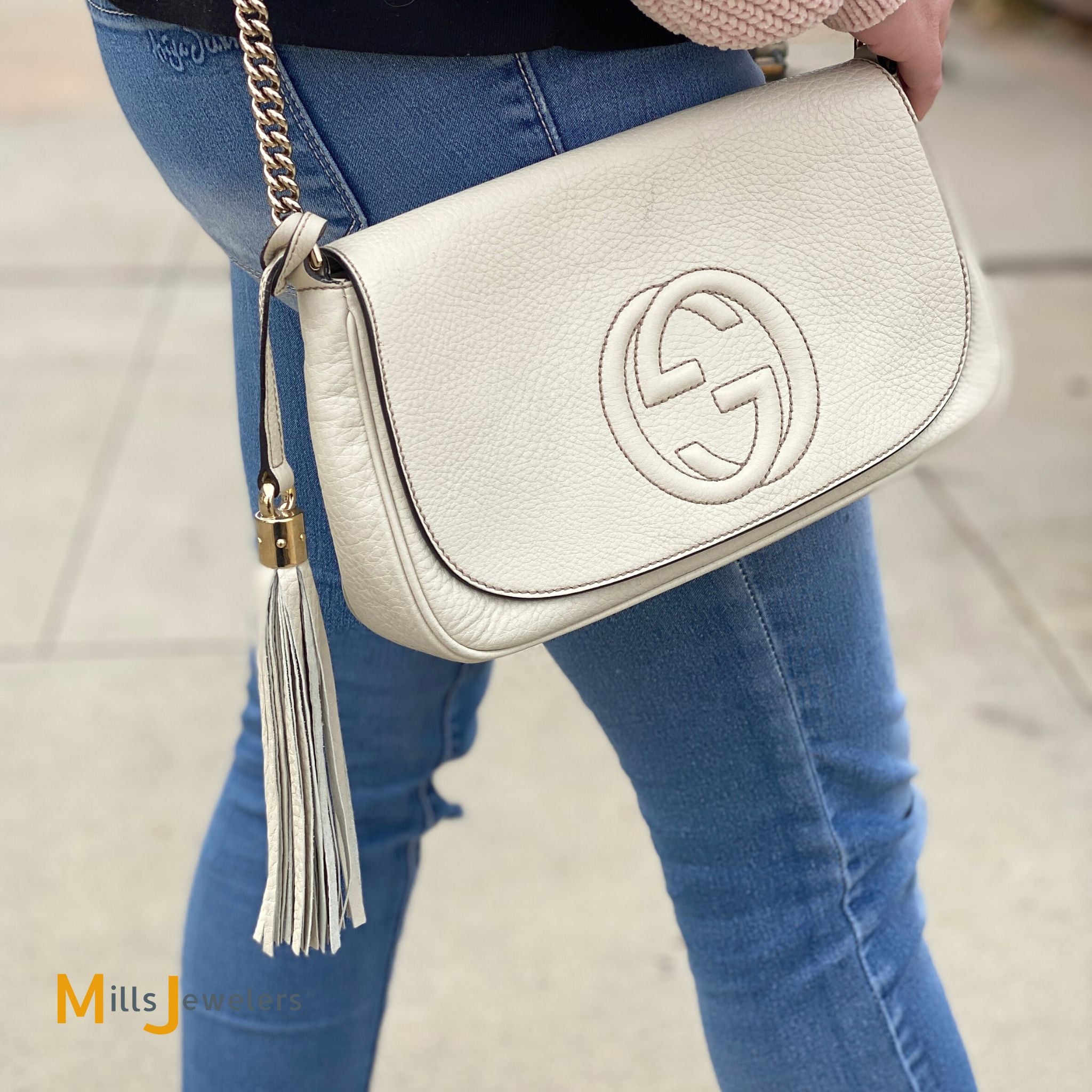 sekvens Forfalske Rejsende købmand Gucci Soho Off-White Chain Strap Pebbled Calfskin Shoulder Bag – Mills  Jewelers & Loan