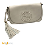 Gucci Soho Off-White Chain Strap Pebbled Calfskin Shoulder Bag