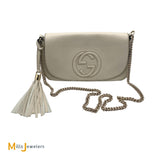 Gucci Soho Off-White Chain Strap Pebbled Calfskin Shoulder Bag