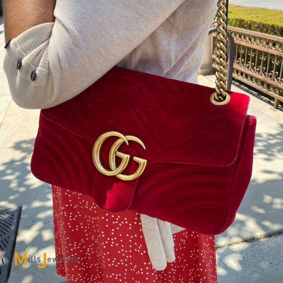 Gucci Marmont Red Velvet Shoulder Bag