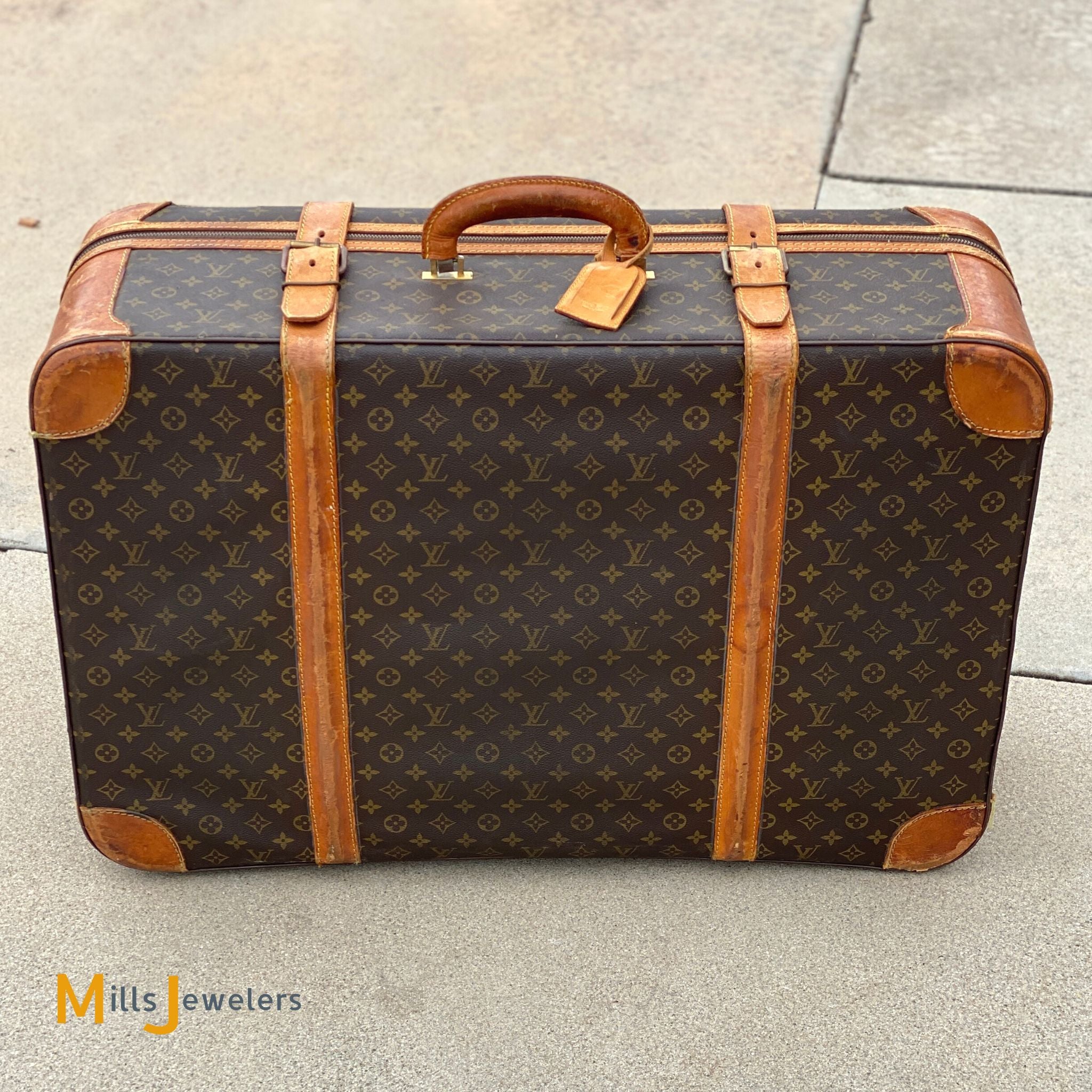 Large Vintage Double Strap Louis Vuitton Suitcase