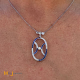 Platinum Diamonds 1.42ctw and Sapphires Deco Necklace