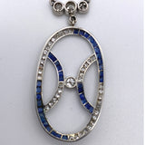Estate Platinum Diamonds 1.42ctw and Sapphires Deco Necklace