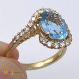 14K Yellow Gold 5.62ct Topaz 0.24ctw Diamond Cocktail Ring Size 8