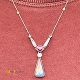 Platinum 1.86ct Opal 1.0ct Pink Sapphire 1.08cts Diamond Pendant Necklace