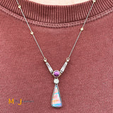 Platinum 1.86ct Opal 1.0ct Pink Sapphire 1.08cts Diamond Pendant Necklace