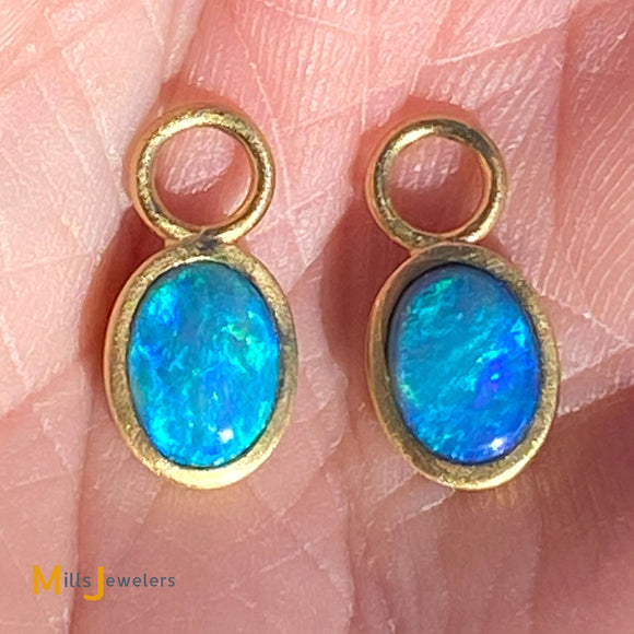 14K Yellow Gold Opal Dangle Charms for Earrings