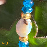 18K Yellow Gold Opal & Blue Apatite Bead Necklace