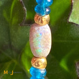 18K Yellow Gold Opal & Blue Apatite Bead Necklace