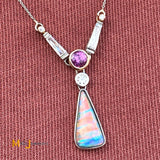 Platinum 1.86ct Opal 1.0ct Pink Sapphire 1.08cts Diamond Pendant Necklace