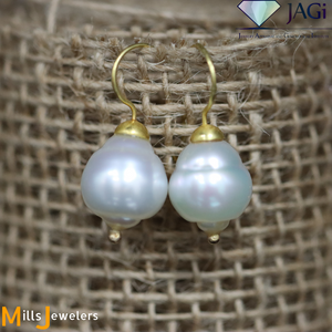 Estate South Sea Pearls 14K Yellow Gold Drop Earrings