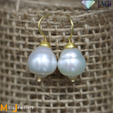 Estate South Sea Pearls 14K Yellow Gold Drop Earrings