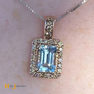 14K Rose Gold 0.80ct Aquamarine 0.125cts Diamond Pendant