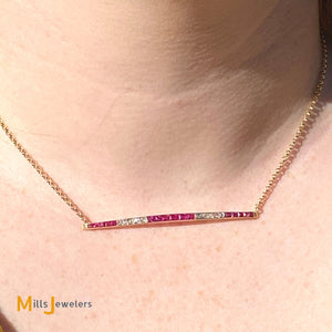 18K Yellow Gold Ruby Diamond Pendant on 14K Yellow Gold Chain Necklace