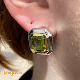 18K Two-Tone White and Yellow Gold 6ctw Emerald Cut Peridot Earrings