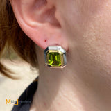 18K Two-Tone White and Yellow Gold 6ctw Emerald Cut Peridot Earrings