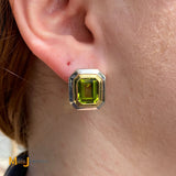18K Two-Tone White and Yellow Gold 6ctw Emerald Cut Peridot Earrings