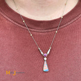 opal diamond pink sapphire pendant necklace