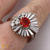 platinum diamond and orange sapphire ballerina ring size 7.25