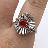 Platinum Orange Sapphire and Diamonds Ballerina Ring Size 7.25