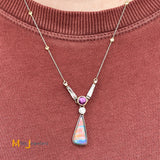 Platinum 1.86ct Opal 1.0ct Pink Sapphire 1.08cts Diamond Pendant Necklace