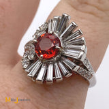Platinum Orange Sapphire and Diamonds Ballerina Ring Size 7.25