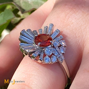 platinum orange sapphire and diamonds ballerina ring size 7.25