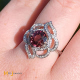 14K White Gold 0.90ct Red Tourmaline 0.36cts Diamond Cocktail Ring Size 6.5