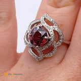 14K White Gold 0.90ct Red Tourmaline 0.36cts Diamond Cocktail Ring Size 6.5