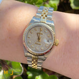 Rolex 18K/SS Lady Datejust 26MM Silver Jubilee Serti Diamond Dial 179173 Watch