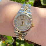 Rolex 18K/SS Lady Datejust 26MM Silver Jubilee Serti Diamond Dial 179173 Watch