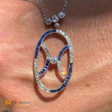 Platinum Diamonds 1.42ctw and Sapphires Deco Necklace