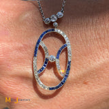 Estate Platinum Diamonds 1.42ctw and Sapphires Deco Necklace