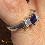 Estate Platinum Princess Cut Sapphire and Diamond 0.5CTW Ring Size 5