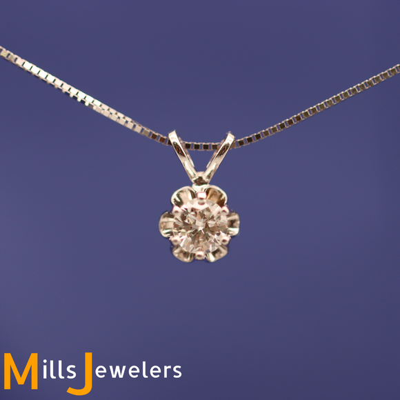 Estate .33cts Diamond 14K White Gold Solitaire Pendant