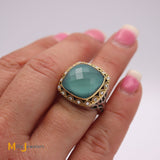 TACORI Barbados Blue Two-Tone 18K Gold and Sterling Silver Ring Size 6.25