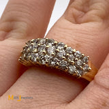 14K Yellow Gold 3-Row 0.84ctw Diamond Ring Size 6.75