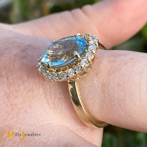 blue topaz cocktail ring with diamonds size 8