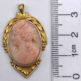 Vintage 18K Yellow Gold Victorian-Style Vintage Pink Coral Cameo Pendant