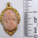 Vintage 18K Yellow Gold Victorian-Style Vintage Pink Coral Cameo Pendant